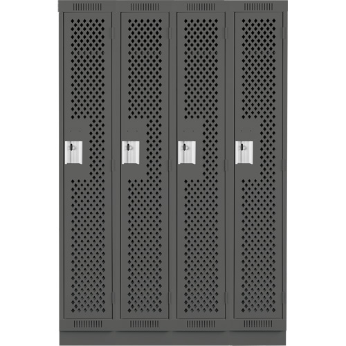 Anthony Steel Mfg. CLS4-121272-RB-PER_A127 Clean Line Lockers, Bank of 4, 48" x 12" x 76", Steel, Charcoal, Rivet (Assembled), Perforated