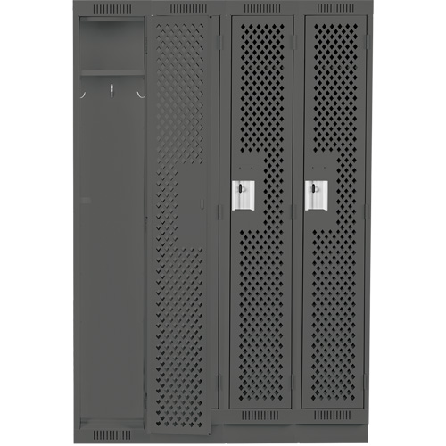 Anthony Steel Mfg. CLS4-121272-RB-PER_A127 Clean Line Lockers, Bank of 4, 48" x 12" x 76", Steel, Charcoal, Rivet (Assembled), Perforated