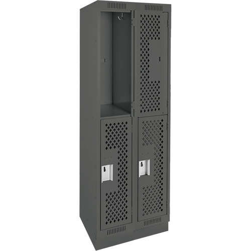 Anthony Steel Mfg. CLD2-121872-RB-PER_A127 Clean Line Lockers, 2 -tier, Bank of 2, 24" x 18" x 76", Steel, Charcoal, Rivet (Assembled), Perforated