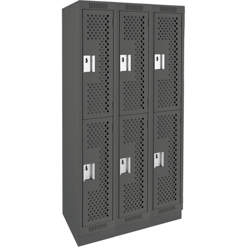 Anthony Steel Mfg. CLD3-121272-RB-PER_A127 Clean Line Lockers, 2 -tier, Bank of 3, 36" x 12" x 76", Steel, Charcoal, Rivet (Assembled), Perforated