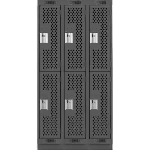 Anthony Steel Mfg. CLD3-121272-RB-PER_A127 Clean Line Lockers, 2 -tier, Bank of 3, 36" x 12" x 76", Steel, Charcoal, Rivet (Assembled), Perforated