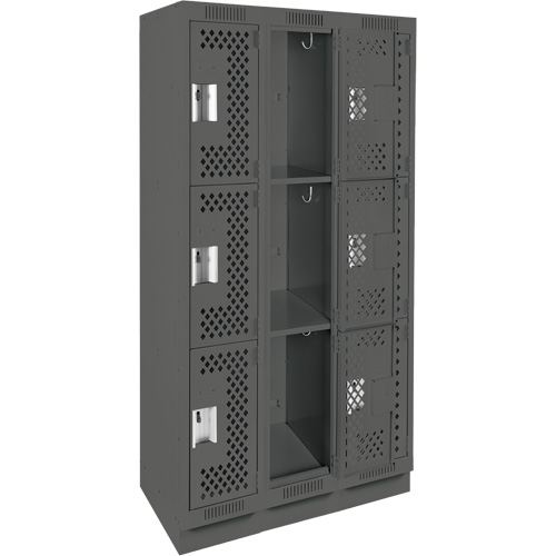 Anthony Steel Mfg. CLT3-121572-RB-PER_A127 Clean Line Lockers, 3 -tier, Bank of 3, 36" x 15" x 76", Steel, Charcoal, Rivet (Assembled), Perforated