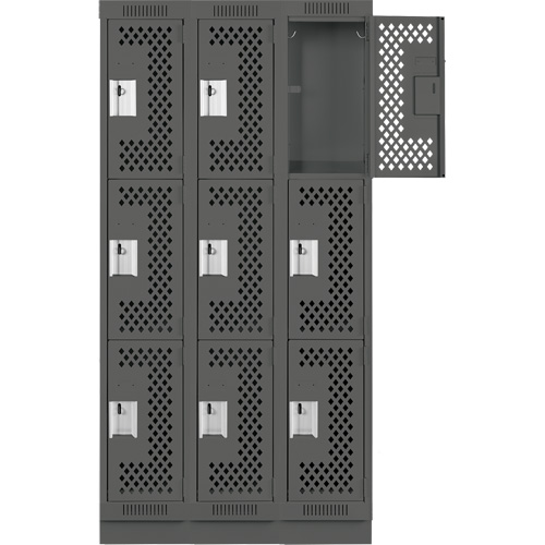 Anthony Steel Mfg. CLT3-121572-RB-PER_A127 Clean Line Lockers, 3 -tier, Bank of 3, 36" x 15" x 76", Steel, Charcoal, Rivet (Assembled), Perforated
