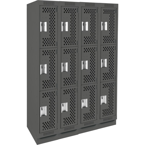 Anthony Steel Mfg. CLT4-121572-RB-PER_A127 Clean Line Lockers, 3 -tier, Bank of 4, 48" x 15" x 76", Steel, Charcoal, Rivet (Assembled), Perforated