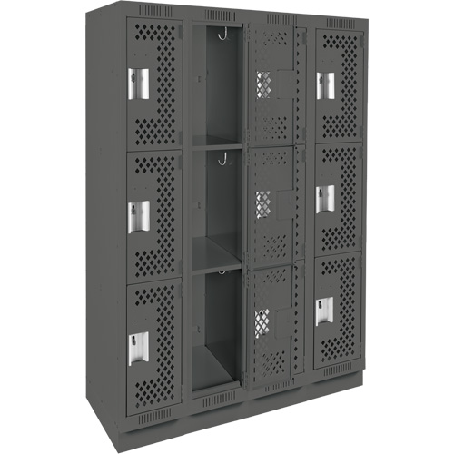 Anthony Steel Mfg. CLT4-121572-RB-PER_A127 Clean Line Lockers, 3 -tier, Bank of 4, 48" x 15" x 76", Steel, Charcoal, Rivet (Assembled), Perforated
