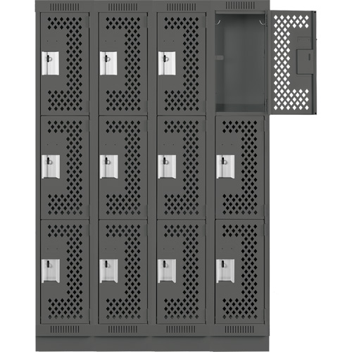 Anthony Steel Mfg. CLT4-121572-RB-PER_A127 Clean Line Lockers, 3 -tier, Bank of 4, 48" x 15" x 76", Steel, Charcoal, Rivet (Assembled), Perforated