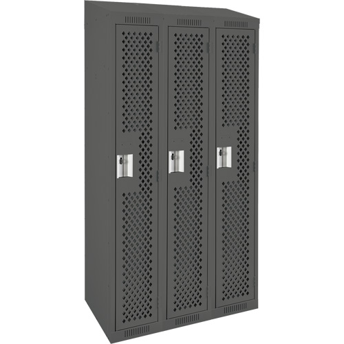 Anthony Steel Mfg. CLS3-121572-ST-PER_A127 Clean Line Lockers, Bank of 3, 36" x 15" x 78", Steel, Charcoal, Rivet (Assembled), Perforated