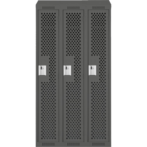 Anthony Steel Mfg. CLS3-121572-ST-PER_A127 Clean Line Lockers, Bank of 3, 36" x 15" x 78", Steel, Charcoal, Rivet (Assembled), Perforated