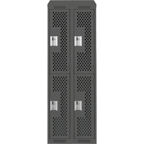 Anthony Steel Mfg. CLD2-121872-ST-PER_A127 Clean Line Lockers, 2 -tier, Bank of 2, 24" x 18" x 78", Steel, Charcoal, Rivet (Assembled), Perforated