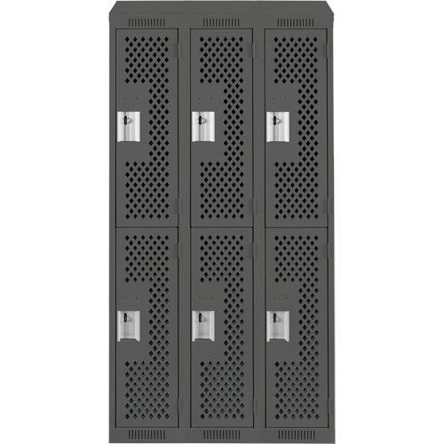 Anthony Steel Mfg. CLD3-121872-ST-PER_A127 Clean Line Lockers, 2 -tier, Bank of 3, 36" x 18" x 78", Steel, Charcoal, Rivet (Assembled), Perforated