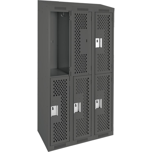 Anthony Steel Mfg. CLD3-121872-ST-PER_A127 Clean Line Lockers, 2 -tier, Bank of 3, 36" x 18" x 78", Steel, Charcoal, Rivet (Assembled), Perforated