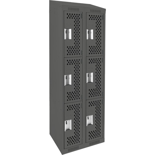 Anthony Steel Mfg. CLT2-121872-ST-PER_A127 Clean Line Lockers, 3 -tier, Bank of 2, 24" x 18" x 78", Steel, Charcoal, Rivet (Assembled), Perforated