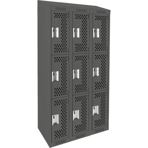 Anthony Steel Mfg. CLT3-121872-ST-PER_A127 Clean Line Lockers, 3 -tier, Bank of 3, 36" x 18" x 78", Steel, Charcoal, Rivet (Assembled), Perforated