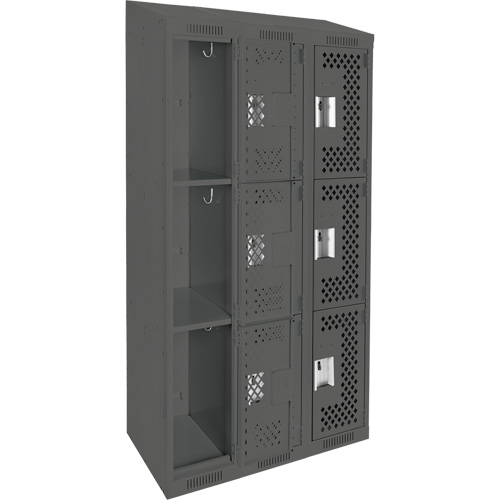 Anthony Steel Mfg. CLT3-121872-ST-PER_A127 Clean Line Lockers, 3 -tier, Bank of 3, 36" x 18" x 78", Steel, Charcoal, Rivet (Assembled), Perforated