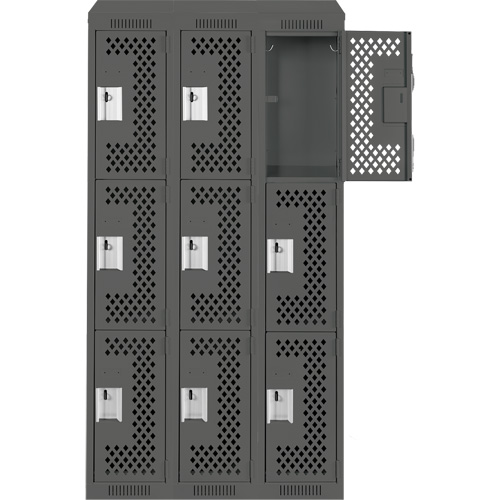 Anthony Steel Mfg. CLT3-121872-ST-PER_A127 Clean Line Lockers, 3 -tier, Bank of 3, 36" x 18" x 78", Steel, Charcoal, Rivet (Assembled), Perforated