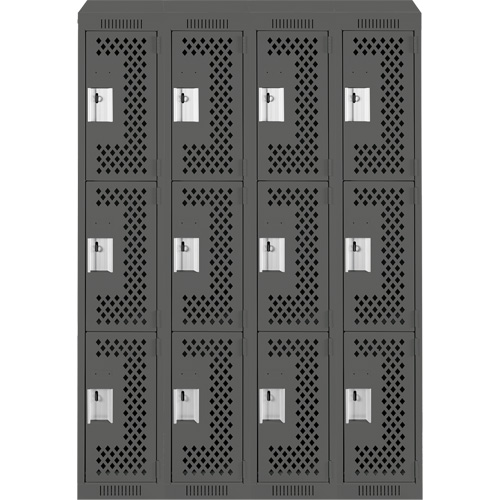 Anthony Steel Mfg. CLT4-121272-ST-PER_A127 Clean Line Lockers, 3 -tier, Bank of 4, 48" x 12" x 78", Steel, Charcoal, Rivet (Assembled), Perforated