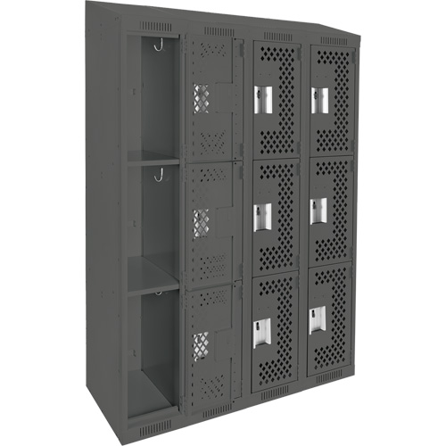 Anthony Steel Mfg. CLT4-121272-ST-PER_A127 Clean Line Lockers, 3 -tier, Bank of 4, 48" x 12" x 78", Steel, Charcoal, Rivet (Assembled), Perforated