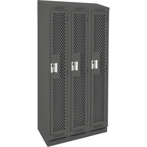 Anthony Steel Mfg. CLS3-121572RBST-PERA127 Clean Line Lockers, Bank of 3, 36" x 15" x 82", Steel, Charcoal, Rivet (Assembled), Perforated