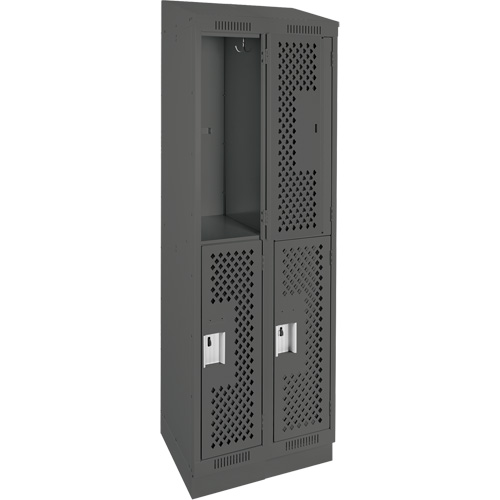 Anthony Steel Mfg. CLD2-121272RBST-PERA127 Clean Line Lockers, 2 -tier, Bank of 2, 24" x 12" x 82", Steel, Charcoal, Rivet (Assembled), Perforated