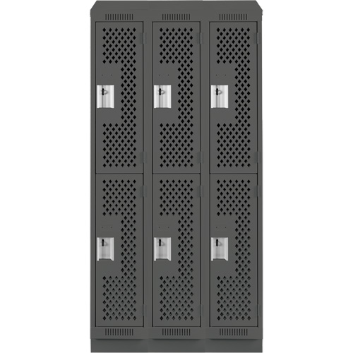 Anthony Steel Mfg. CLD3-121272RBST-PERA127 Clean Line Lockers, 2 -tier, Bank of 3, 36" x 12" x 82", Steel, Charcoal, Rivet (Assembled), Perforated