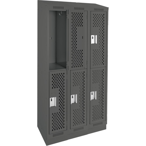 Anthony Steel Mfg. CLD3-121272RBST-PERA127 Clean Line Lockers, 2 -tier, Bank of 3, 36" x 12" x 82", Steel, Charcoal, Rivet (Assembled), Perforated