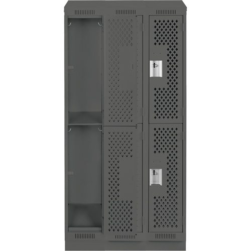Anthony Steel Mfg. CLD3-121272RBST-PERA127 Clean Line Lockers, 2 -tier, Bank of 3, 36" x 12" x 82", Steel, Charcoal, Rivet (Assembled), Perforated