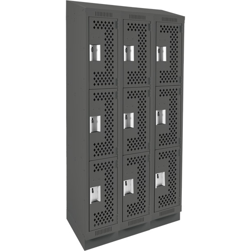 Anthony Steel Mfg. CLT3-121872RBST-PERA127 Clean Line Lockers, 3 -tier, Bank of 3, 36" x 18" x 82", Steel, Charcoal, Rivet (Assembled), Perforated