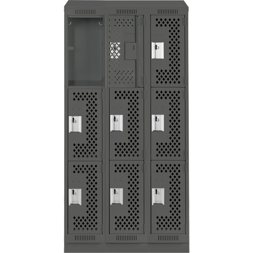 Anthony Steel Mfg. CLT3-121872RBST-PERA127 Clean Line Lockers, 3 -tier, Bank of 3, 36" x 18" x 82", Steel, Charcoal, Rivet (Assembled), Perforated