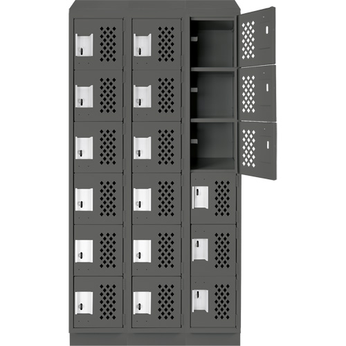 Anthony Steel Mfg. CLL3-121872RBST-PERA127 Assembled Lockerettes Clean Line Perforated Economy Lockers, 6 -tier, Bank of 3, 18" x 72" x 12", Steel
