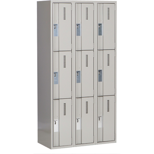 Perfix Inc. 3-121872-3-9363 Concorde Heavy-Duty Lockers, 3 -tier, Bank of 3, 36" x 18" x 72", Steel, Grey, Welded (Assembled)