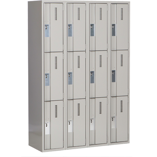 Perfix Inc. 3-121872-4-9363 Concorde Heavy-Duty Lockers, 3 -tier, Bank of 4, 48" x 18" x 72", Steel, Grey, Welded (Assembled)