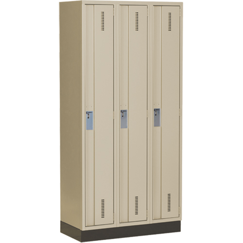 Perfix Inc. 1-121872-3-003-9393 Concorde Heavy-Duty Lockers, Bank of 3, 36" x 18" x 76", Steel, Beige, Welded (Assembled)