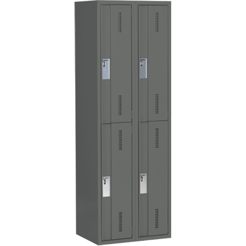 Perfix Inc. 2-121872-2-9364 Concorde Heavy-Duty Lockers, 2 -tier, Bank of 2, 24" x 18" x 72", Steel, Charcoal, Welded (Assembled)