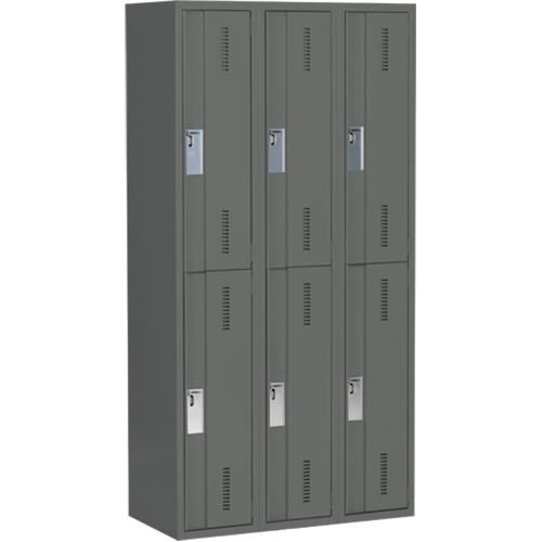 Perfix Inc. 2-121872-3-9364 Concorde Heavy-Duty Lockers, 2 -tier, Bank of 3, 36" x 18" x 72", Steel, Charcoal, Welded (Assembled)