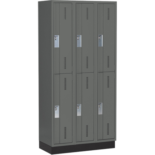Perfix Inc. 2-121872-3-003-9364 Concorde Heavy-Duty Lockers, 2 -tier, Bank of 3, 36" x 18" x 76", Steel, Charcoal, Welded (Assembled)