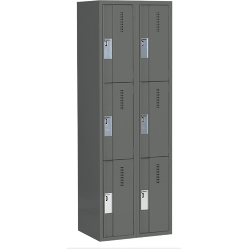 Perfix Inc. 3-121872-2-9364 Concorde Heavy-Duty Lockers, 3 -tier, Bank of 2, 24" x 18" x 72", Steel, Charcoal, Welded (Assembled)
