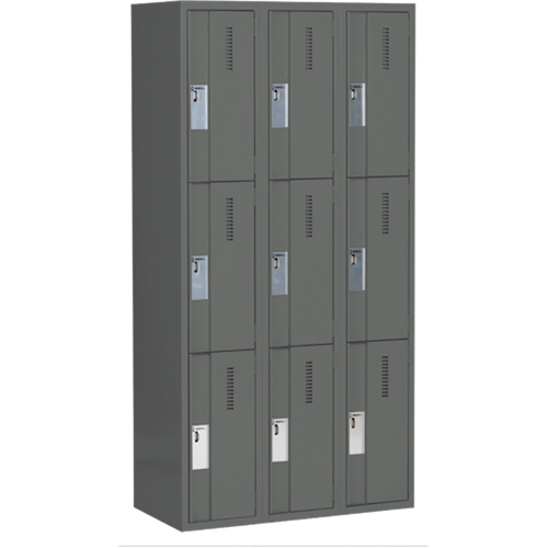 Perfix Inc. 3-121872-3-9364 Concorde Heavy-Duty Lockers, 3 -tier, Bank of 3, 36" x 18" x 72", Steel, Charcoal, Welded (Assembled)