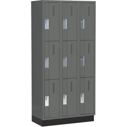 Perfix Inc. 3-121872-3-003-9364 Concorde Heavy-Duty Lockers, 3 -tier, Bank of 3, 36" x 18" x 76", Steel, Charcoal, Welded (Assembled)