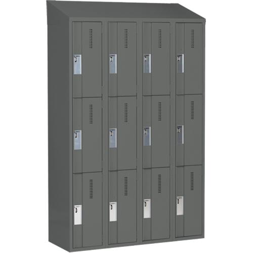 Perfix Inc. 3-121872-4-007-9364 Concorde Heavy-Duty Lockers, 3 -tier, Bank of 4, 48" x 18" x 78", Steel, Charcoal, Welded (Assembled)