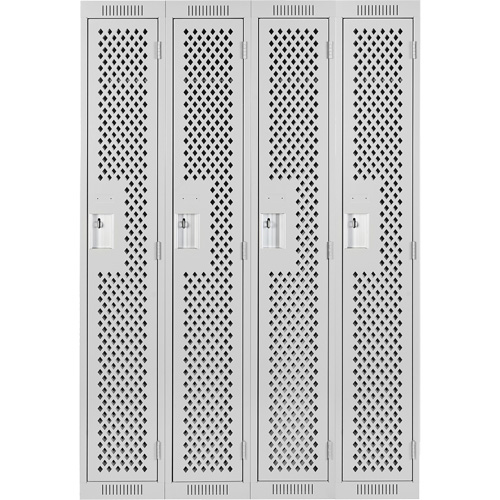 Anthony Steel Mfg. CL-S-4-121272-PERF_A124 Clean Line Lockers, Bank of 4, 48" x 12" x 72", Steel, Grey, Rivet (Assembled), Perforated