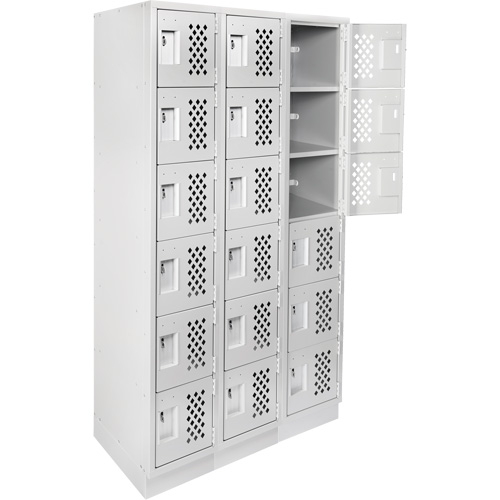 Anthony Steel Mfg. CLL3-121872-RB-PER_A124 Assembled Lockerettes Clean Line Perforated Economy Lockers, 6 -tier, Bank of 3, 18" x 72" x 12", Steel