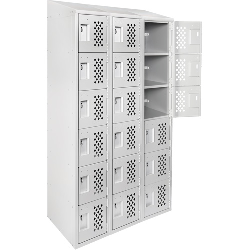 Anthony Steel Mfg. CLL3-121872-ST-PER_A124 Assembled Lockerettes Clean Line Perforated Economy Lockers, 6 -tier, Bank of 3, 18" x 72" x 12", Steel