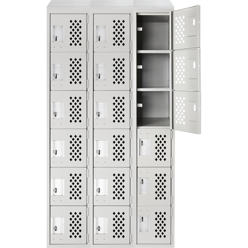 Anthony Steel Mfg. CLL3-121872-ST-PER_A124 Assembled Lockerettes Clean Line Perforated Economy Lockers, 6 -tier, Bank of 3, 18" x 72" x 12", Steel