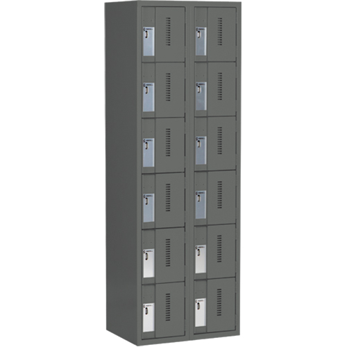Perfix Inc. 6-121872-2-9364 Concorde Heavy-Duty Lockers, 6 -tier, Bank of 2, 24" x 18" x 72", Steel, Charcoal, Welded (Assembled)