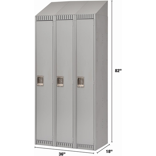 KLETON FL382 Lockers, Bank of 3, 36" x 18" x 82", Steel, Grey, Knocked Down
