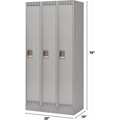 KLETON FL394 Lockers, Bank of 3, 36" x 18" x 76", Steel, Grey, Knocked Down
