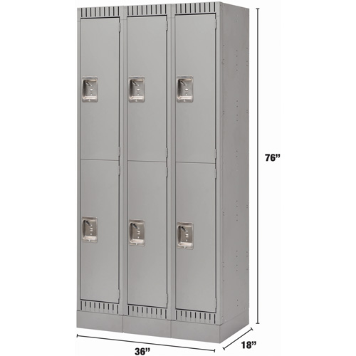 KLETON FL398 Lockers, 2 -tier, Bank of 3, 36" x 18" x 76", Steel, Grey, Knocked Down