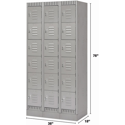 KLETON FL402 Casiers, 6 niveaux, Bloc de 3, 36" x 18" x 76", Acier, Gris, D&eacute;mont&eacute;