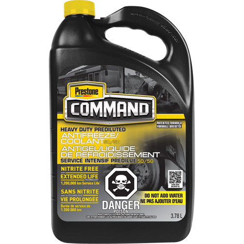 Prestone 74097 Liquide de refroidissement/antigel 50/50 sans nitrate robuste longue dur&eacute;e pour service lourd Command, 3,78 L, Cruche