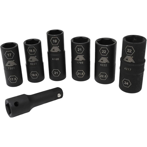 CTA 7307 Jeu de demi-douilles r&eacute;versibles m&eacute;triques, 7 Mcx, Chocs, Prise de 1/2", Profond